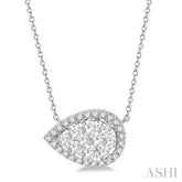 1 Ctw Pear Shape Round Cut Diamond Lovebright Pendant With Chain in 14K White Gold