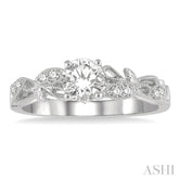 1/10 Ctw Leaf Criss Cross Shank Round Cut Diamond Semi-Mount Engagement Ring in 14K White Gold