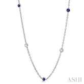 2.85 MM Sapphire and 1/2 Ctw Round Cut Diamond Precious Station Necklace in 14K White Gold