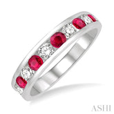 2.9 MM Ruby and 1/2 Ctw Round Cut Diamond Precious Wedding Band in 14K White Gold