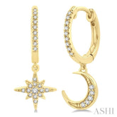 1/6 Ctw Petite Celestial Crescent & Star Round Cut Diamond Fashion Huggies in 10K Yellow Gold