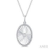 1/20 Ctw Oval fluted medallion Round Cut Diamond Pendant With Chain in Sterling Silver