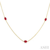 4x3 MM Oval Cut Ruby Precious Station Necklace in 14K Yellow Gold