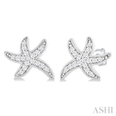 1/8 Ctw Petite Milgrain Starfish Round Cut Diamond Fashion Stud Earring in 10K White Gold