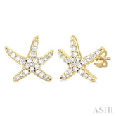 1/5 Ctw Petite Starfish Round Cut Diamond Fashion Stud Earring in 10K Yellow Gold