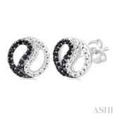 1/5 Ctw Petite Yin Yang Black & White Round Cut Diamond Fashion Stud Earring in 10K White Gold