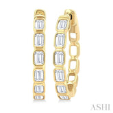 1 1/10 Ctw Bezel Set Emerald Cut Diamond Fashion Hoop Earring in 14K Yellow Gold