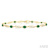4X3 MM Oval Cut Emerald and 1/5 Ctw Round Cut Diamond Precious Eternity Link Tennis Bracelet in 10K Yellow Gold