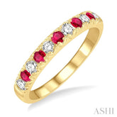2.3 MM Ruby and 1/4 Ctw Round Cut Diamond Precious Wedding Band in 14K Yellow Gold