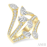 2 1/4 Ctw Bypass Three-Way Split Marquise, Pear and Round Cut Diamond Fashion Open Ring in 14K Yellow Gold