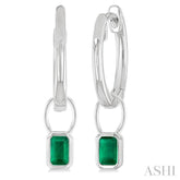 5x3 MM Bezel Set Emerald Precious Fashion Huggie Earrings in 10K White Gold