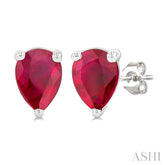 5X3 MM Pear Shape Ruby Precious Stud Earrings in 14K White Gold