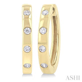 1/6 Ctw Flush Bezel Set Diamond Fashion Hoop Earring in 10K Yellow Gold