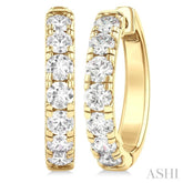2 Ctw Round Cut Diamond Hoop Earrings in 14K Yellow Gold