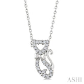 1/10 Ctw Cat Shape Petite Single Cut Diamond Fashion Pendant With Chain in 10K White Gold