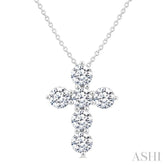 1 1/2 Ctw Round Cut Diamond Christian Cross 6-Stone Fashion Pendant With Chain in 14K White Gold