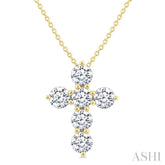 1 1/2 Ctw Round Cut Diamond Christian Cross 6-Stone Fashion Pendant With Chain in 14K Yellow Gold