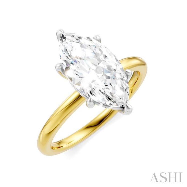 1/10 Ctw Marquise Shape Round Cut Diamond Semi Mount Engagement Ring in 14K Yellow and White Gold