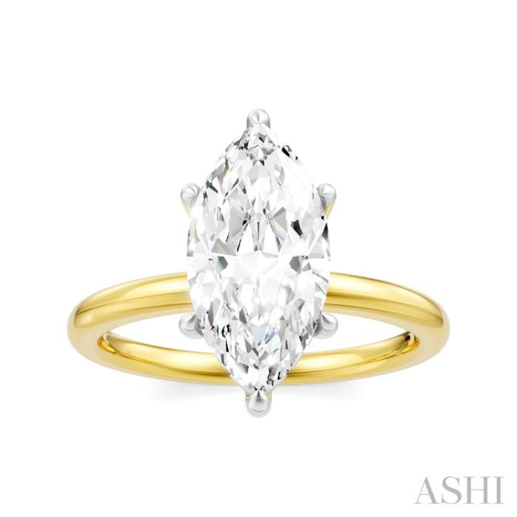 1/10 Ctw Marquise Shape Round Cut Diamond Semi Mount Engagement Ring in 14K Yellow and White Gold
