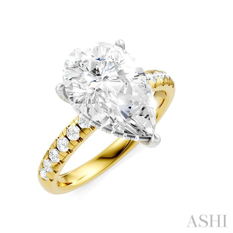1/3 Ctw Pear Shape Round Cut Diamond Semi Mount Engagement Ring in 14K Yellow and White Gold