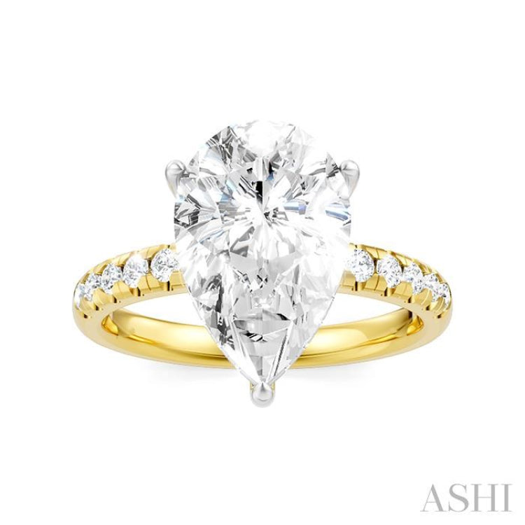 1/3 Ctw Pear Shape Round Cut Diamond Semi Mount Engagement Ring in 14K Yellow and White Gold