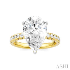 1/3 Ctw Pear Shape Round Cut Diamond Semi Mount Engagement Ring in 14K Yellow and White Gold