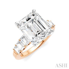 1 1/4 Ctw Emerald Shape Emerald and Round Cut Diamond Semi-Mount Engagement Ring in 14K Rose and White Gold