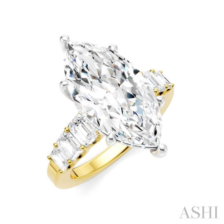 1 1/4 Ctw Marquise Shape Emerald and Round Cut Diamond Semi-Mount Engagement Ring in 14K Yellow and White Gold