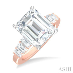 1 1/4 Ctw Emerald Shape Emerald and Round Cut Diamond Semi Mount Engagement Ring in 14K Rose and White Gold