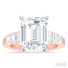 1 1/4 Ctw Emerald Shape Emerald and Round Cut Diamond Semi Mount Engagement Ring in 14K Rose and White Gold