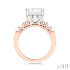 1 1/4 Ctw Emerald Shape Emerald and Round Cut Diamond Semi Mount Engagement Ring in 14K Rose and White Gold