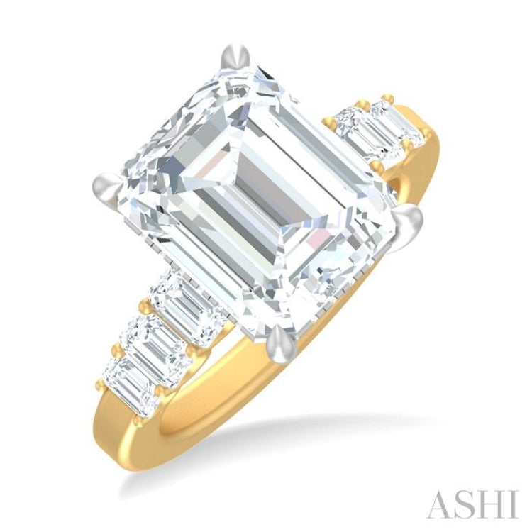 1 1/4 Ctw Emerald Shape Emerald and Round Cut Diamond Semi Mount Engagement Ring in 14K Yellow and White Gold
