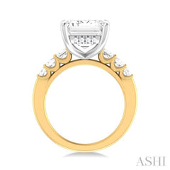 1 1/4 Ctw Emerald Shape Emerald and Round Cut Diamond Semi Mount Engagement Ring in 14K Yellow and White Gold