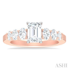 1 Ctw Emerald Shape Oval and Round Cut Diamond Semi Mount Engagement Ring in 14K Rose and White Gold