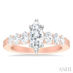 1 Ctw Marquise Shape Oval and Round Cut Diamond Semi Mount Engagement Ring in 14K Rose and White Gold