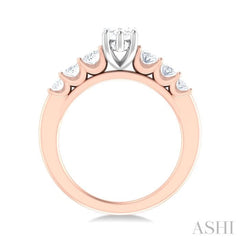1 Ctw Marquise Shape Oval and Round Cut Diamond Semi Mount Engagement Ring in 14K Rose and White Gold