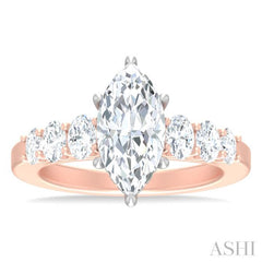 1 Ctw Marquise Shape Oval and Round Cut Diamond Semi Mount Engagement Ring in 14K Rose and White Gold