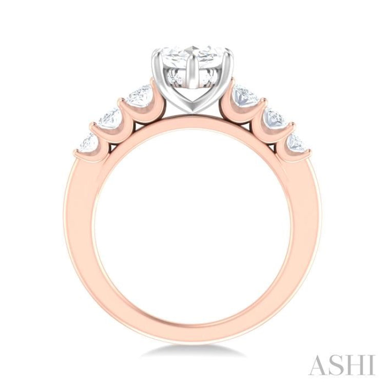 1 Ctw Marquise Shape Oval and Round Cut Diamond Semi Mount Engagement Ring in 14K Rose and White Gold