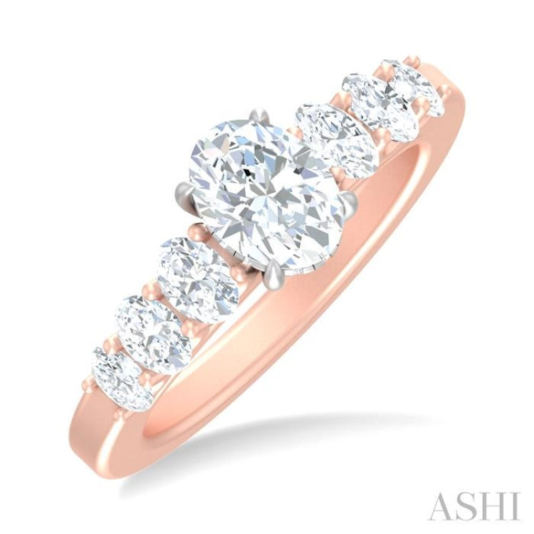 1 Ctw Oval Shape Oval and Round Cut Diamond Semi Mount Engagement Ring in 14K Rose and White Gold
