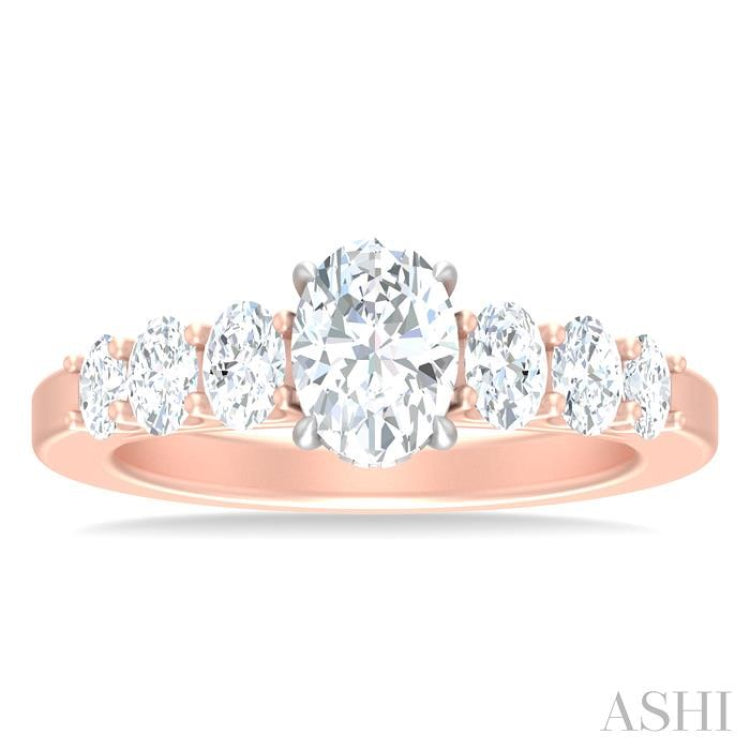 1 Ctw Oval Shape Oval and Round Cut Diamond Semi Mount Engagement Ring in 14K Rose and White Gold