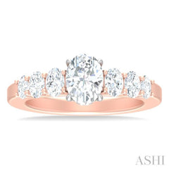 1 Ctw Oval Shape Oval and Round Cut Diamond Semi Mount Engagement Ring in 14K Rose and White Gold