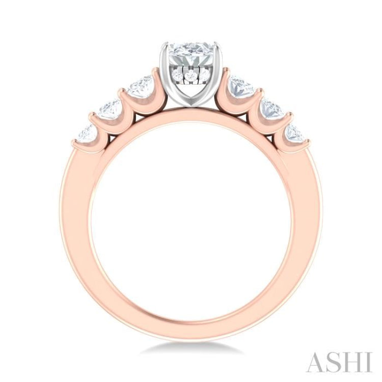 1 Ctw Oval Shape Oval and Round Cut Diamond Semi Mount Engagement Ring in 14K Rose and White Gold