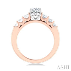 1 Ctw Oval Shape Oval and Round Cut Diamond Semi Mount Engagement Ring in 14K Rose and White Gold