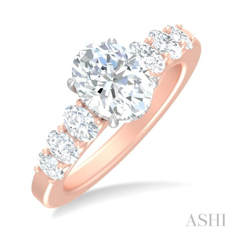 1 Ctw Oval Shape Oval and Round Cut Diamond Semi Mount Engagement Ring in 14K Rose and White Gold