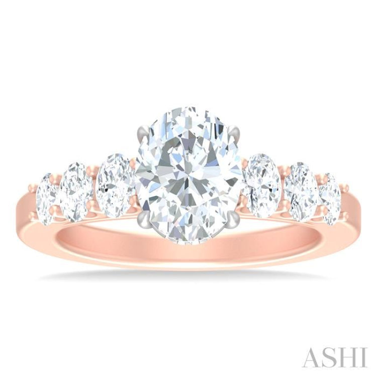 1 Ctw Oval Shape Oval and Round Cut Diamond Semi Mount Engagement Ring in 14K Rose and White Gold