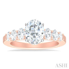 1 Ctw Oval Shape Oval and Round Cut Diamond Semi Mount Engagement Ring in 14K Rose and White Gold