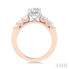 1 Ctw Oval Shape Oval and Round Cut Diamond Semi Mount Engagement Ring in 14K Rose and White Gold