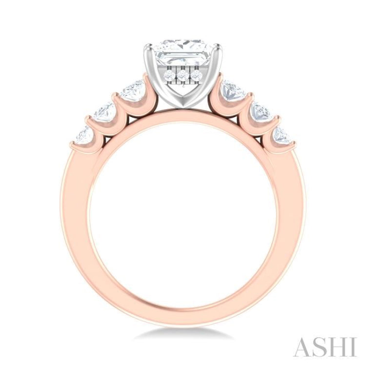 1 Ctw Princess Shape Oval and Round Cut Diamond Semi Mount Engagement Ring in 14K Rose and White Gold