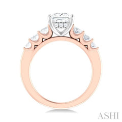 1 Ctw Princess Shape Oval and Round Cut Diamond Semi Mount Engagement Ring in 14K Rose and White Gold