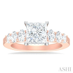 1 Ctw Princess Shape Oval and Round Cut Diamond Semi Mount Engagement Ring in 14K Rose and White Gold